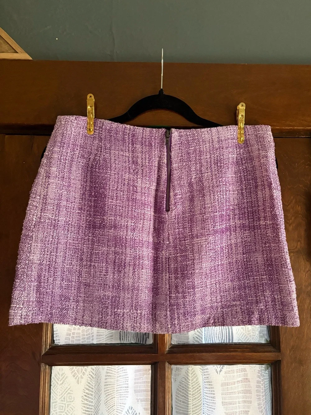 Alice + Olivia Lavender Tweed Purple Woven Gianna Mini Skirt Size 8 Back Zip